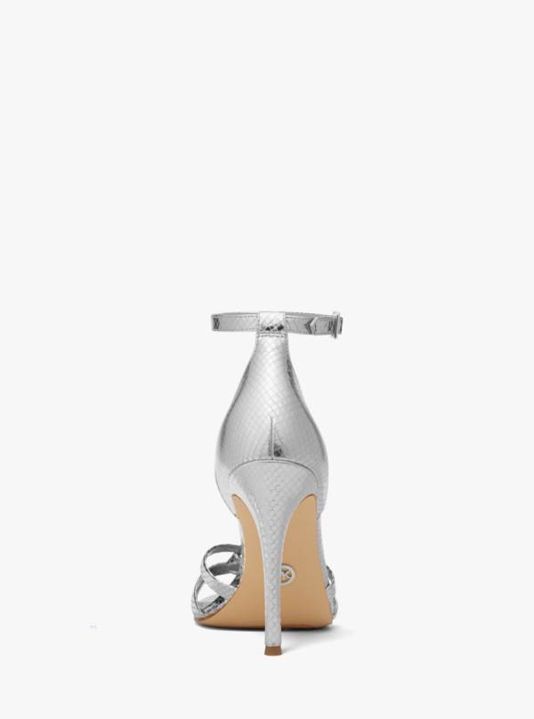 Damske Sandále Michael Kors Brinkley Metallic Snake Embossed Leather Strieborne - Topanky Michael Kors Nejlevnejsi | NBRAL-8716